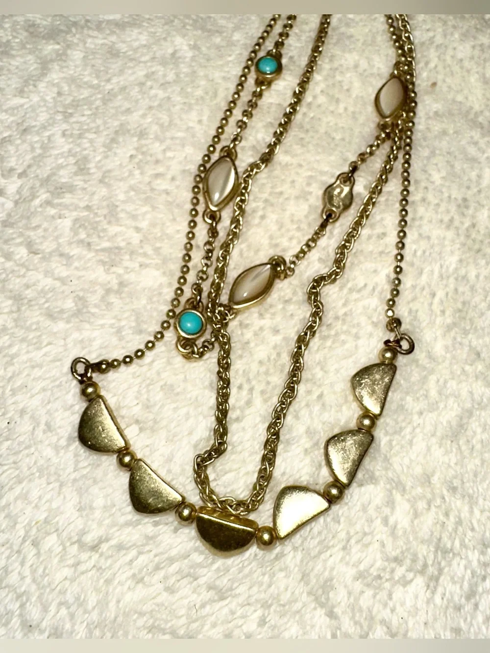 Lucky Brand Gold Layered Necklace Turquoise Boho Multi Strand Chain As Is Flaw